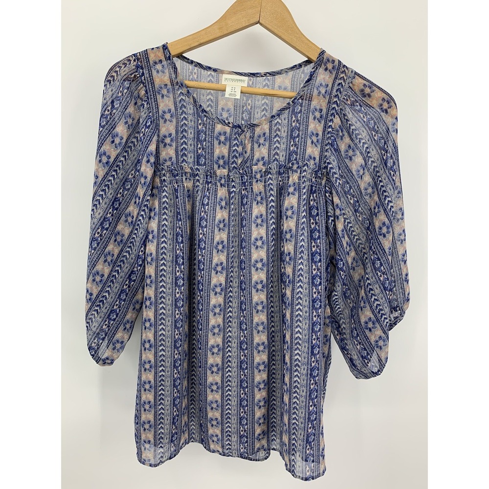Motherhood Maternity Blue Floral Boho Top With Cami Size Small 3/4 Sleeve
